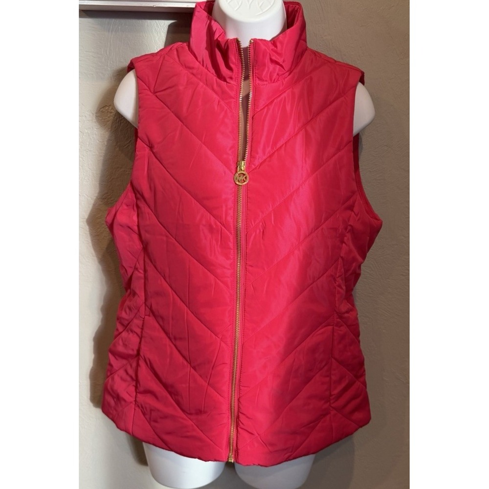 New! Michael Kors Puffer Quilted Vest Womens Size Small Bright Pink Pockets
